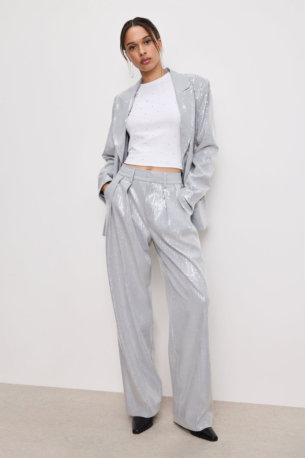 GOOD 90s SEQUIN TROUSERS HEATHER GREY001