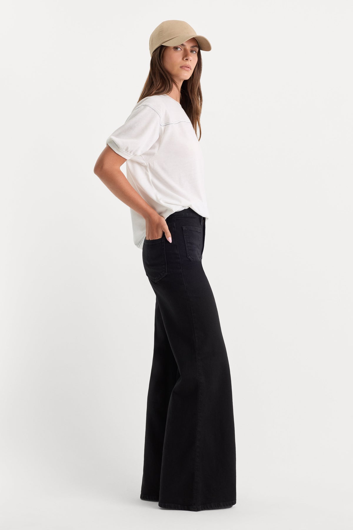 PATCH POCKET GOOD WAIST PALAZZO JEANS BLACK001